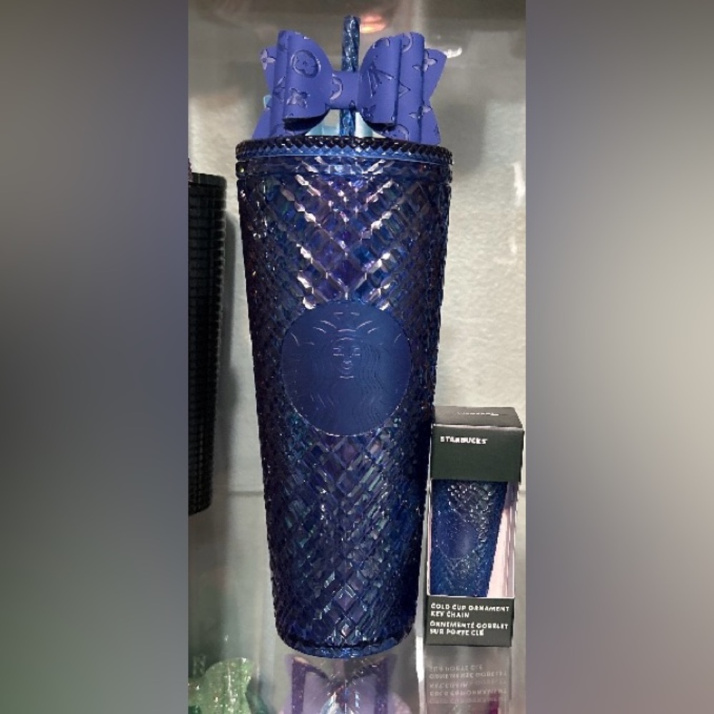 Starbucks Blue Jeweled Tumbler + matching ornament + bow included